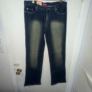 MAGIC FIT Y2K Textured Ribbed Denim Dark Indigo Blue Lime Wash Bootcut Jeans-13